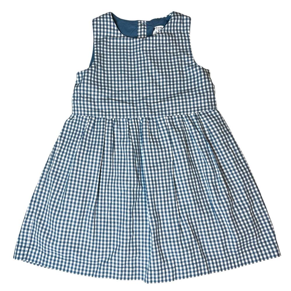 NWT Polarn O. Pyret Girls Blue White Checked Sleeveless Cotton Dress Size 4-5